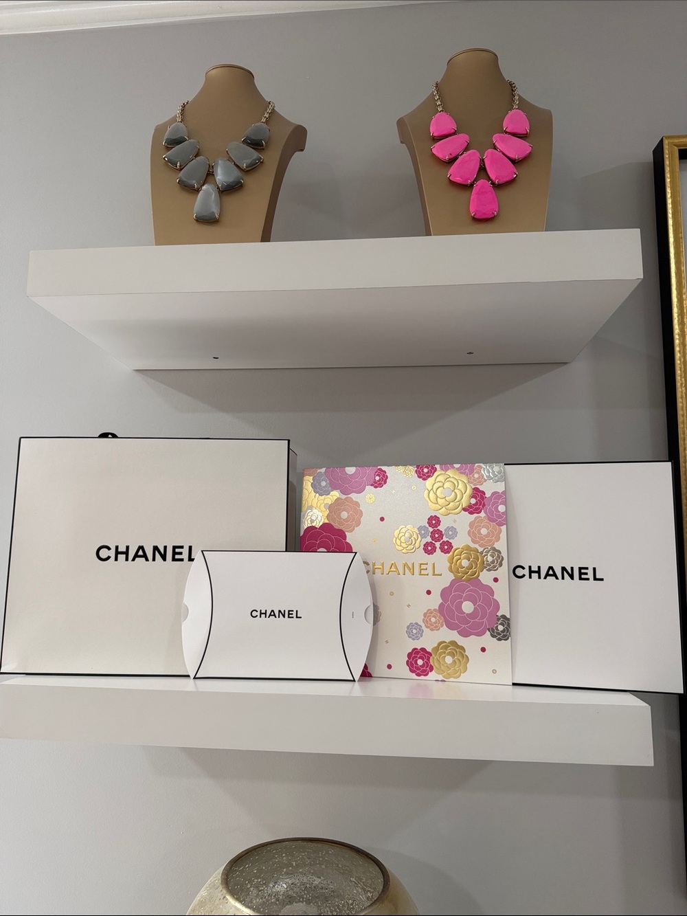 Chanel Gift Box With Floral Sleeve + Gift Shopping Bag + Small Pillow Box